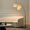 Brightech Trilage Arc Floor Lamp - Large Standing Lamp with 3 Fabric Shades & LED Bulbs for Living Room Over the Sofa, Reading, Multi-Head Traditional Tree Floor Lamp for Bedroom - Black