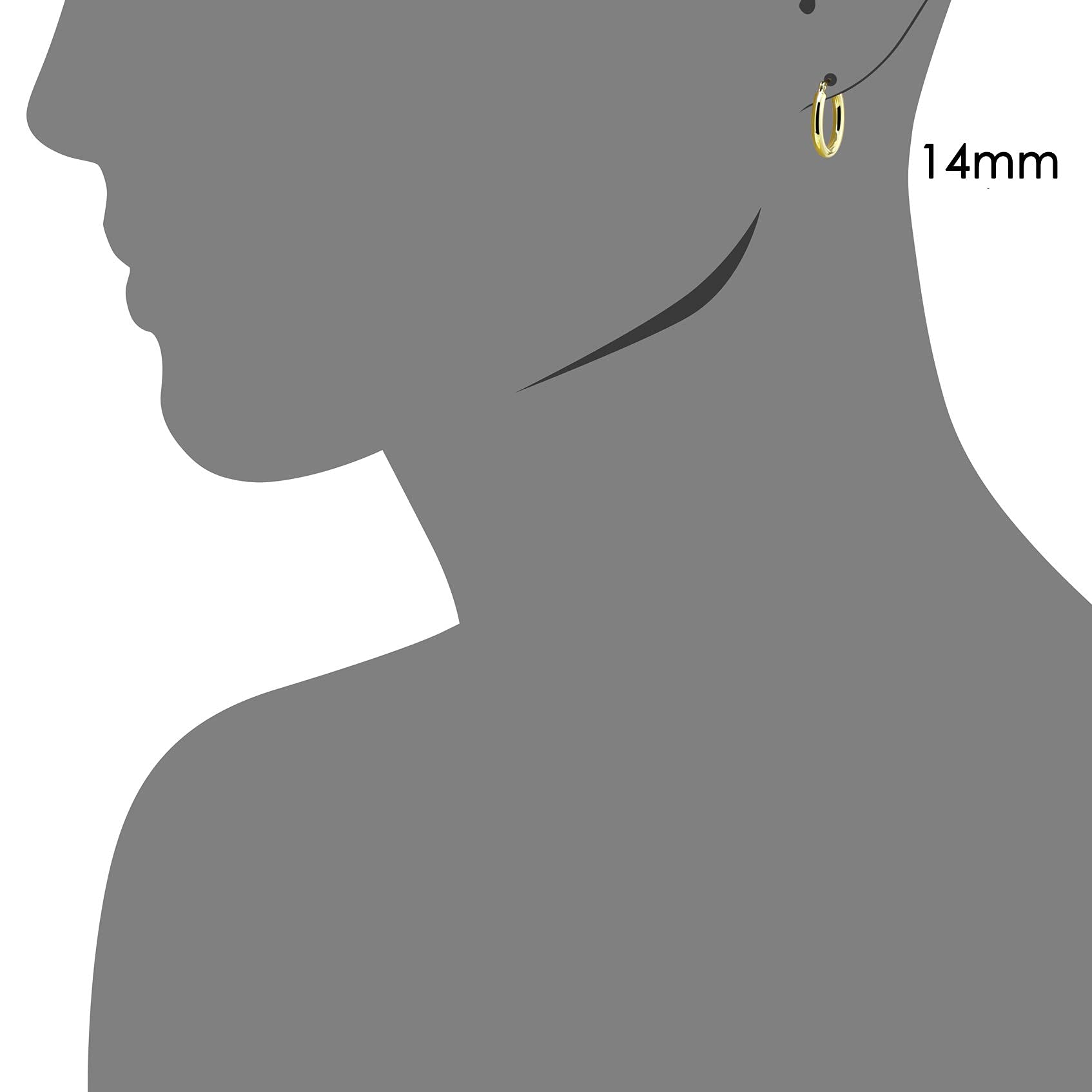 14k Yellow Gold Classic Shiny Polished Round Hoop Earrings, 2mm tube