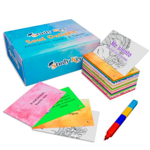 Soul Delight English-Spanish Flash Cards - Affirmations, Laughs, and Tongue Twisters Flash Cards to Learn Spanish for Ages 15 and Up- Study Key