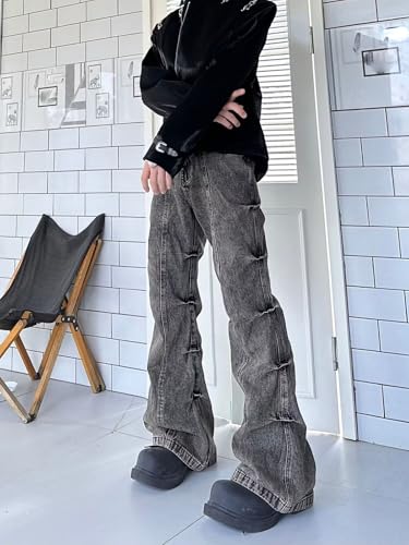Baggy Flared Jeans for Men Women Y2K High Waist Pleated Design Goth Grunge Vintage Pants Hip Hop Harajuku Streetwear3