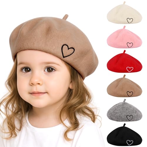 Kunyeah - Béret en Laine pour Femme - Style français - Bonnet Doux brodé en Forme de cœur - Bonnet Chaud pour Maman et Fille - Chapeaux Assortis