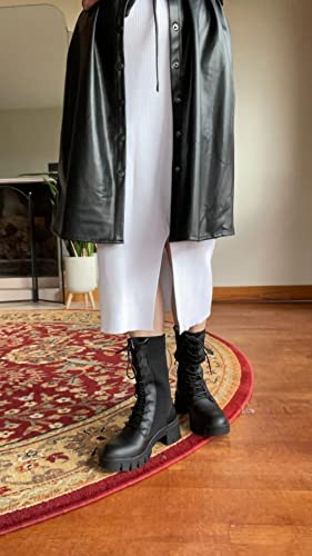 Vepose Women's 9650 Mid Calf Boots Lace Up Combat Elastic Boots, Black, Size 9M Us-Chunky Platform Heel (Cjy9650 Black 09) #TOP1