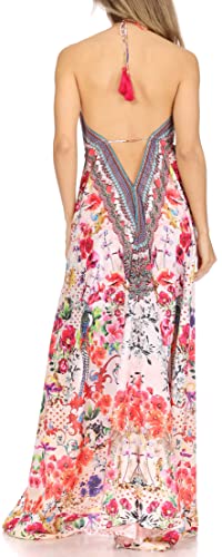 Image of Sakkas Lizi Womens Maxi High-Low Halter Handkerchief Long Dress Beach Party