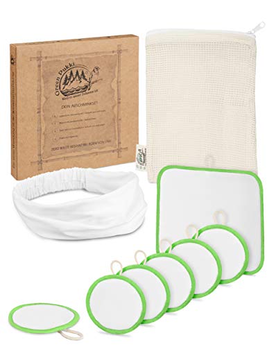 Preisvergleich Produktbild Green Pukki® Microfaser Abschminkpads 6 Stück - Und Abschminktuch waschbar - Seidenweiche Reinigung Der Haut - Umweltschonend - Mikrofasertuch & Haarband zum abschminken