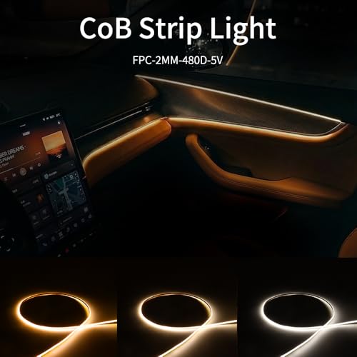 Tira de LED COB 2mm 5V 3000K Blanco Cálido 6.56FT miniatura 3