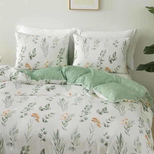 Lanqinglv Bettwäsche 155x220 cm Grün Weiß Pflanzenmuster Blätter Blumen Wende Bettwäsche Set Bettbezug mit Reißverschluss und 1 Kissenbezug… – Ansicht 5