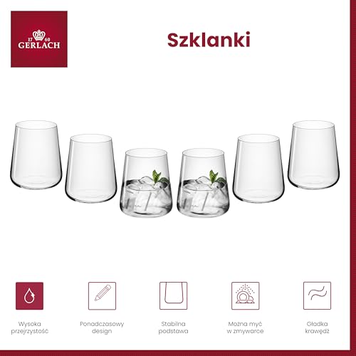 Gerlach 1760 Zestaw 6 Szklanek Modern do Wody Napojów Deserów Przezroczyste 430 ml