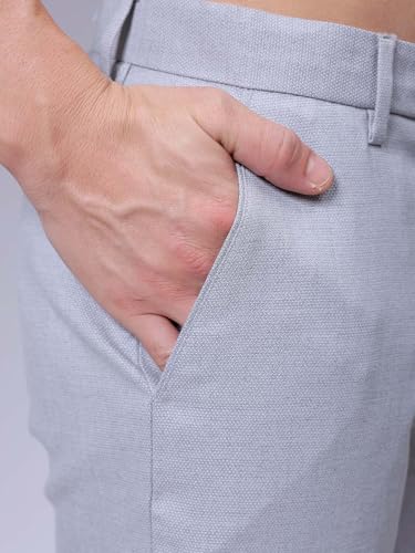 Image of The Indian Garage Co Men Slim Fit Self Design Mid-Rise Stretchable Formal Trousers
