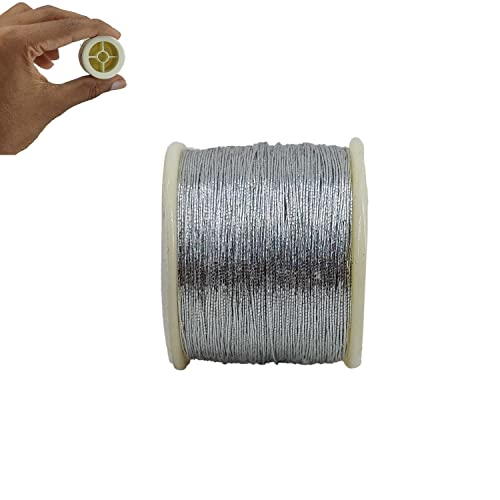 Image of Zari Metallic Threads 0.1 MM (3 Rolls) Silver Color for Aari Work Embroidery Sewing Garment Needlework Crafts