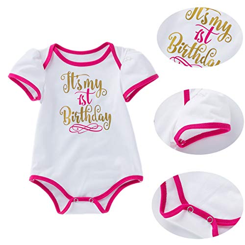 HIHCBF Princess 1st Birthday Cake Smash 3pcs Outfits Baby Girls Cotton Romper Bodysuit Rainbow Tutu Skirt Crown Headband3
