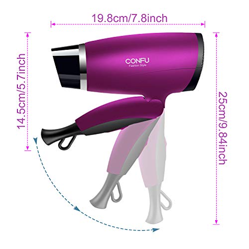 1600W Travel Small Hair Dryer Lightweight,Confu Portable Quiet Compact Hair Dryers With Folding Handle Ceramic Tourmaline,Diffuser Hairdryer,Purple #TOP1