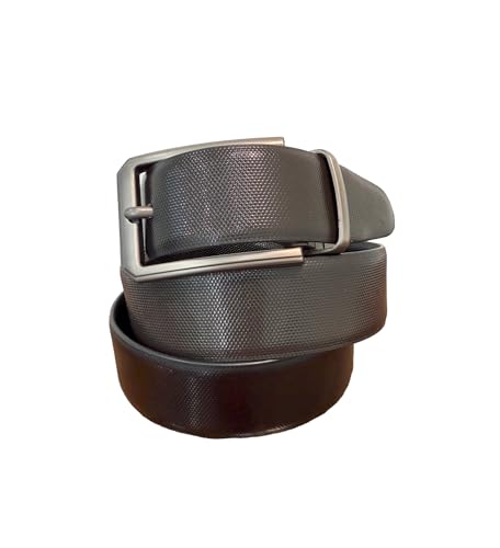 Reversible Leather Men's Belt, Dotted Print Pattern, Black,35mm Width, Chrome Buckle