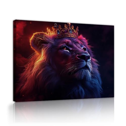 Toile lion étoilé 70x90cm avec cadre intérieur pour déco murale