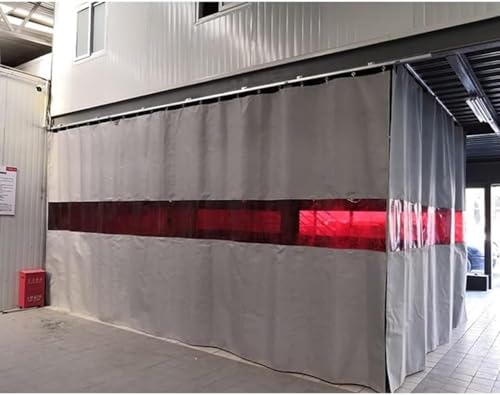 Generisch UV-beständige Schweißbarriere, silikonbeschichtete Schweißdecken mit roten Sichtfenstern, Hochleistungs-Schweißschutzmatten für Industrie, Werkstatt und Schneidemaschinen (4,5 x 2,5 m)