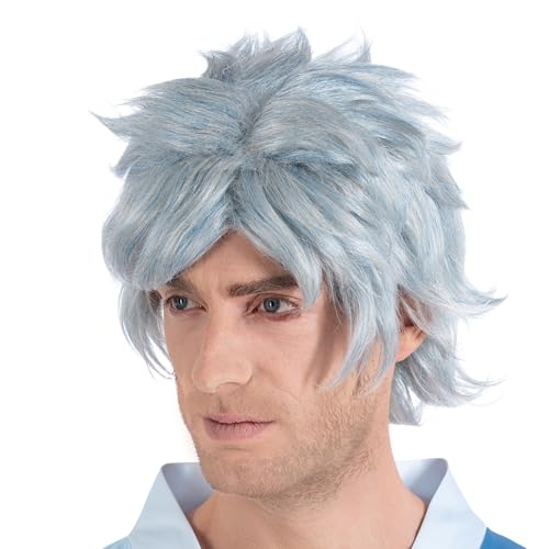Perruque Mitsuki Chaks bleu argenté pour déguisement homme de qualité