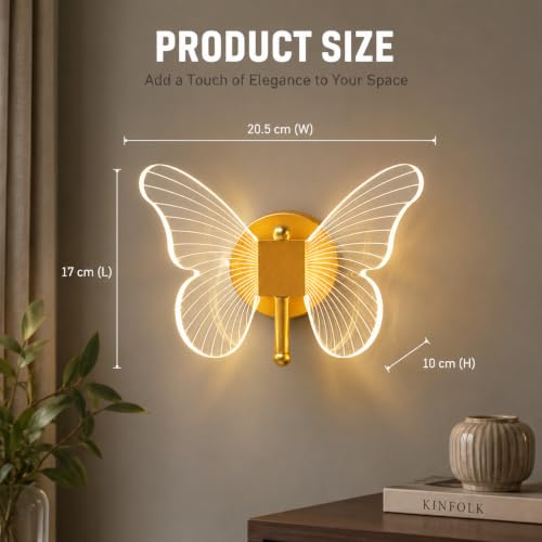 Image of One94Store Luxury Butterfly LED Wall Sconce | Premium Modern Wall Light for Bedroom, Bedside & Living Room | Elegant Decorative Indoor Wall Lamp | 3 Colour Mode | Contemporary Home Decor