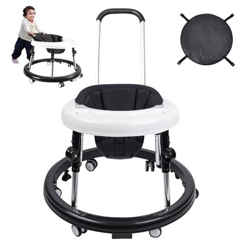 Image of Double Push Handle Baby Walker, Foldable 9-Gear Height Adjustable Baby Walker with Wheels, Infant Toddler Walker with Foot Pads, Baby Walkers and Activity Center for Boys and Girls 6-24 Months…
