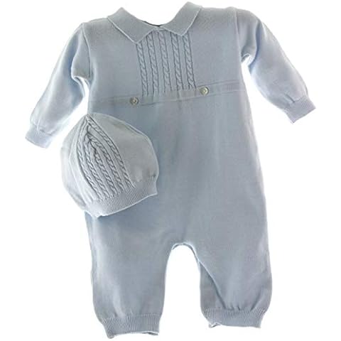 Feltman Brothers Blue Knit Boys Coverall with Cable Design & Cap (6 Months) Cover