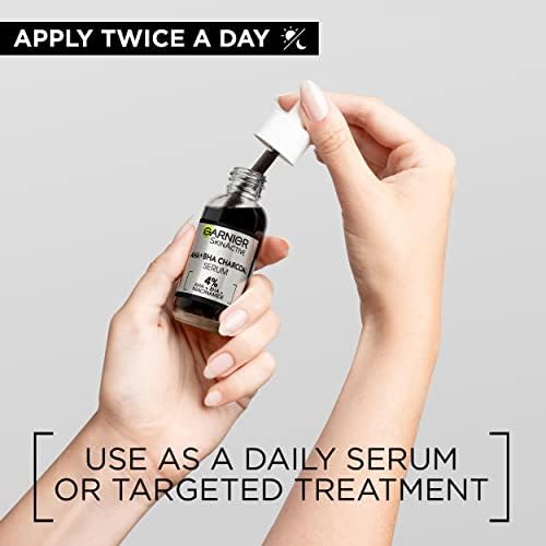 Garnier Skinactive 4% AHA + BHA (Salicylic Acid) & Niacinamide Charcoal Serum, Resurface & Smooth Skin Texture, Improve Appearance Of Marks & Blemishes, Suitable for Sensitive Skin, 30ml