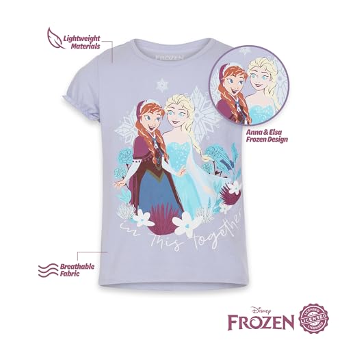 DISNEY Girls' T-Shirts Frozen Princess 4 Pack Short Sleeve Graphic Tee (Size: 6) Purple4