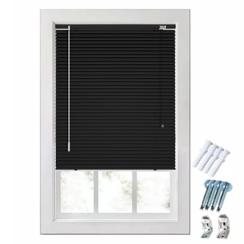 Cortinas con Lamas 25mm Verticales, Persianas Venecianas de Aluminio, Persianas Horizontales de Aluminio, Impermeable, para Puertas y Ventanas, Montaje en Pared y Techo(Negro)