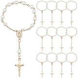INTERWARM 50 cadeau de Baptême Bracelet Croix en Fausses Perles Couleur Ivoire Cadeaux de Fête de Mini Perles Plaquées Or en Vrac pour Pâques Baptême Communion Mariage Cadeaux de Fête