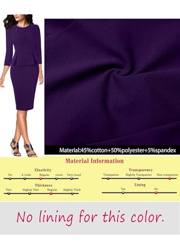 Image of VFSHOW Womens Pleated Crew Neck Peplum Slim Work Business Dress Elegant 3 /4 Sleeves Office Church Bodycon Pencil Sheath Dress