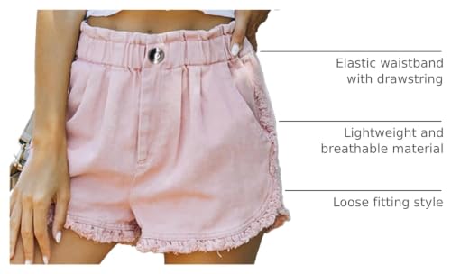 Image of YOCUR Womens Lightweight Shorts Casual Baggy Trendy Hot Pants Elastic Waist Drawstring Comfy Shorts