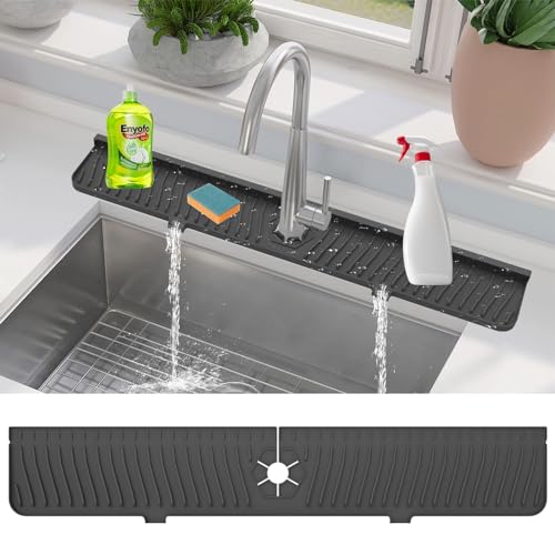 La mejor comparación de Bandejas colectoras disponible en línea. 41 xingruyu Protector de salpicaduras de fregadero de cocina de 30 pulgadas, protector de salpicaduras de llave de silicona, alfombrilla de fregadero de silicona de gran tamaño para...