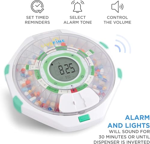 Live Fine 28-Day Automatic Pill Dispenser Clear Lid with Upgraded LCD Display and Key Lock, Sound & Light for Prescriptions, Medication, Vitamins, Supplements & More - Image 4