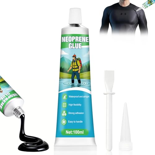 Allisway Pegamento Neopreno, 100ml Pegamento Neopreno Buceo, Muy Flexible, Impermeable y de Secado Rápido, Apto Para Trajes de Neopreno, Pantalones de Vadeo, Caucho, Reparación Invisible, Color Negro