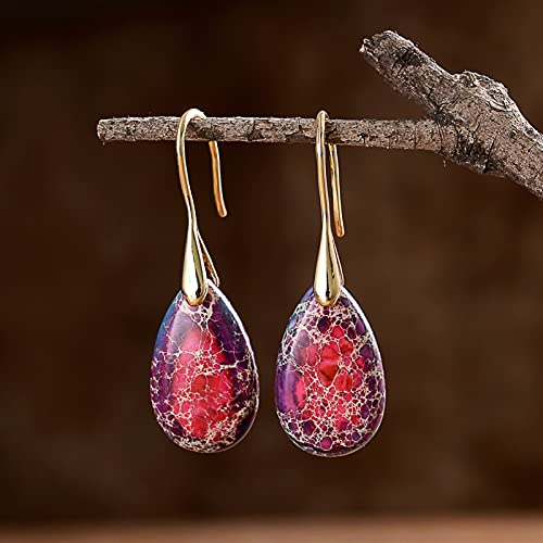 Boucles d'oreilles en pierre naturelle rose femme goutte suspendue