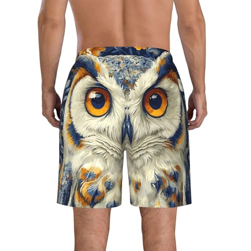 Men Swim Trunks Beach Shorts Swimwear Summer Bathing Suits - Owl Retro3