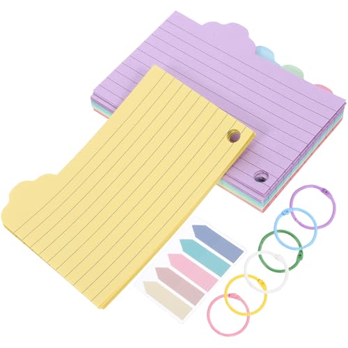 Artibetter 索引カード便箋 穴あきリング付き フラッシュカード クラウド柄クリーム色 学習メモ用 大人向けオフィス携帯用