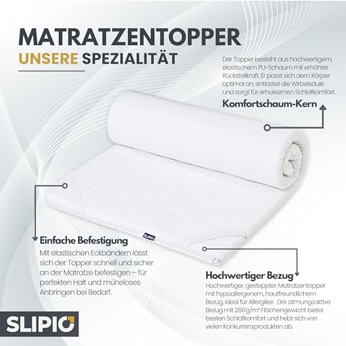 SLIPIO Matratzentopper 130x200 cm | 5 cm Höhe | Ergo+ orthopädischer Komfortschaum | Waschbar & Hypoallergen...