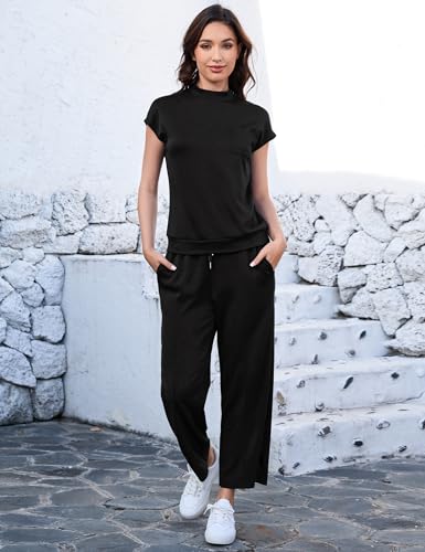 Totatuit Women's 2 Piece Lounge Set Summer Outfits Travel Airport Tracksuit Wide Leg Loungewear4