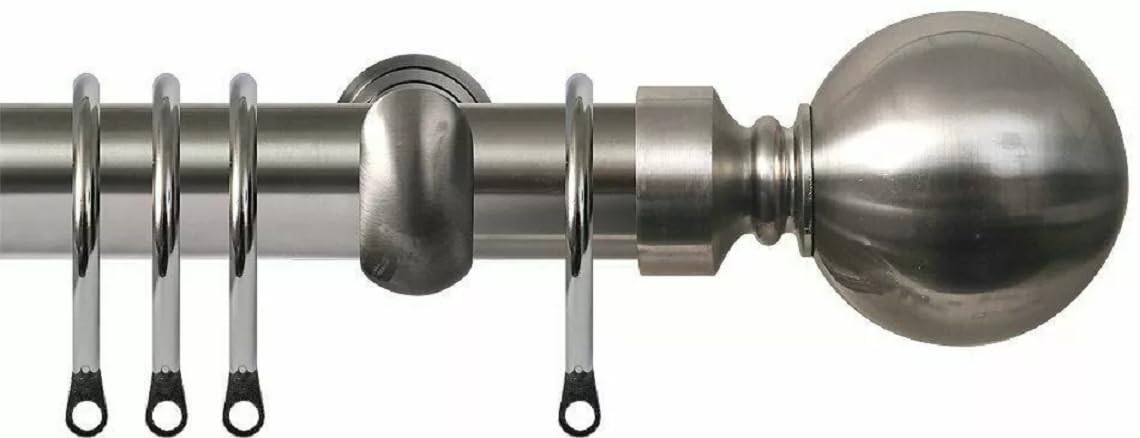 Sales Today Interiror Brushed Nickel Extendable 25-28Mm Metal Curtain Pole Set With Plain Ball Finials Rings Brackets (, 210-400Cm)