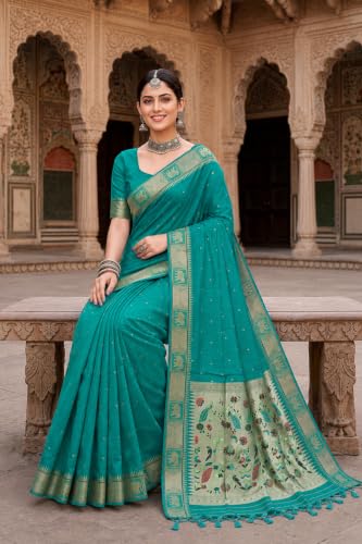 Image of Women's Paithani Silk Tassel Finish Saree Ethnic Unstitched Blouse Piece