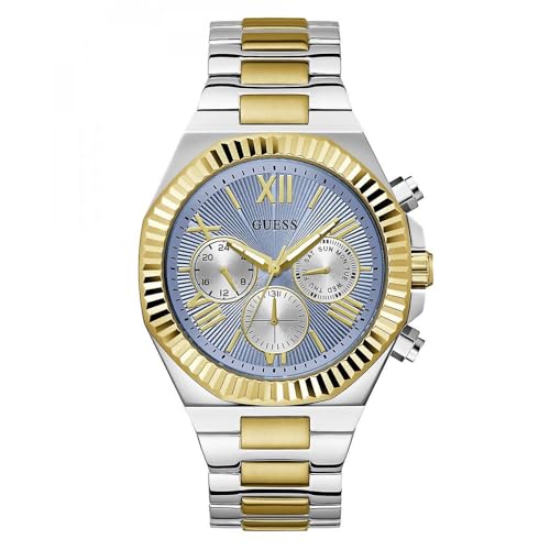 Guess Mens 44mm Watch - Two Tone Bracelet Blue Dial Two Tone Case