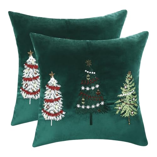 Tosleo 2Pcs Weihnachten Kissenbezüge Dekokissen aus Samt Winter Grün...