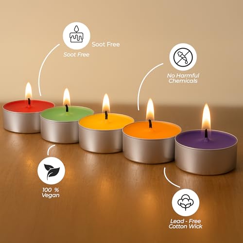 Image of Floryn Decor Unscented Colorful Tealight Candles | Paraffin Wax | Smokeless, Lead-Free Cotton Wick | Long Burning Time -2-3 hrs. | Perfect for Decoration, Festivals, Weddings, |10 Grams Each. 300 Pcs