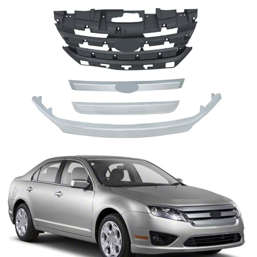 labwork Front Bumper Grille Upper Black with Chrome Molding Trim 4PCS Replacement for Fusion 2010-2012