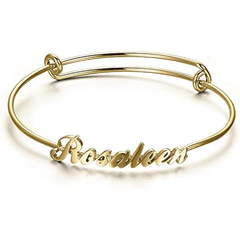 RMREWY Sterling Silver Personalized Name Bracelet Handmade Engrave Name Adjustable Bangle Custom Jewelry Christmas Gift for Women Mom Cover