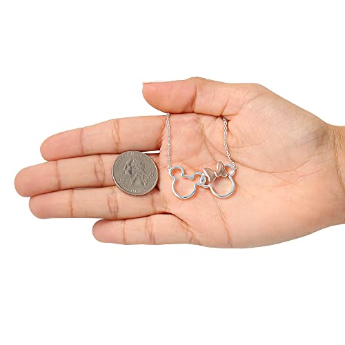 Disney Mickey And Minnie Mouse Jewelry For Women, Two Tone Interlocking Mickey And Minnie Pendant Necklace; Silver Plated, 18" #TOP6