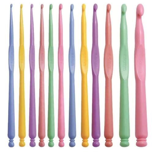 Image of VIRADHAM Ergonomic Crochet Hook Set, 12-Piece Lightweight Plastic Crochet Hooks (2.0-10.0mm), Soft-Grip Crochet Needles for Beginners, DIY Knitting & Yarn Weaving Tools for Hats, Scarves & Socks (12Pcs MultiColor)