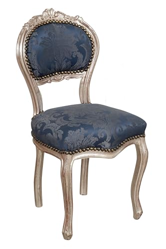Biscottini Chaises en bois et tissu Louis XVI 90x45x42 cm - Chaise rembourrée Style français en argent et bleu - Fauteuil de chambre - Chaises Soggirono...