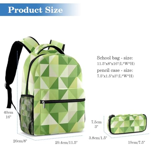 Sac à dos tendance triangle vert géométrique design graphique avec sa trousse - 2