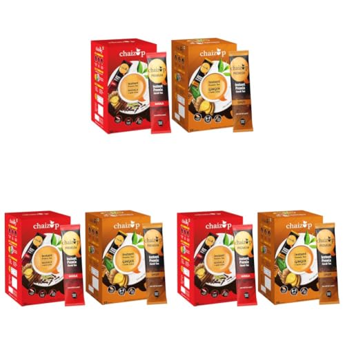Image of Chaizup Premium 1 Min Instant Assorted Tea Pack - 20 Sachets | Ginger & Masala Flavours | 20 Servings | 6 Packs (10 Flavours Each) | 280g