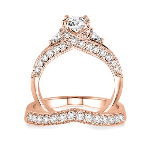 10K/14K/18K Gold 1.0-6.0 CT Round Cut Moissanite/Diamond/Lab Created Diamond Bridal Set Wedding Rings D-VVS1 Clarity Lab Grown Diamond Wedding Band Ring Sets for Women3