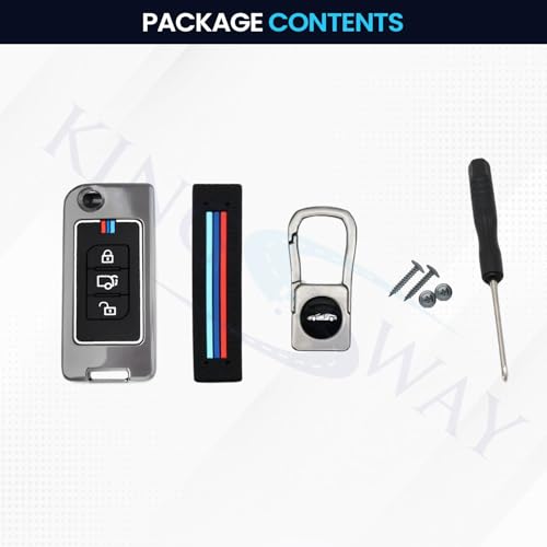 Image of KINGSWAY Mahindra Car Key Cover and Keychain Perfect Shape and Compatible with 3 Buttons Smart Key of All Mahindra Cars, Remote Key Shell, Key Case, Car Key Chain Cover, 360 Protection, Gunmetal Grey